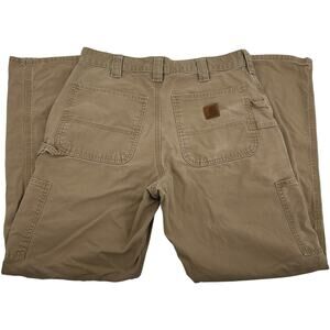 VTG y2k Mens Dark Khaki Canvas Carhartt Loose Original Fit Carpenter Pants 32x30